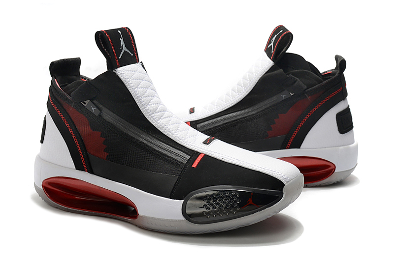 Air Jordan 34 Leather Black White Red Shoes - Click Image to Close